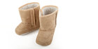 A pair of warm winter baby boots in beige, pink or light blue